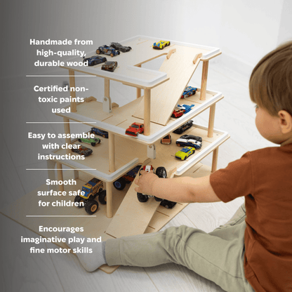 Wooden Toy Parking Garage with Elevator