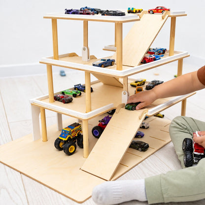 Wooden Toy Parking Garage with Elevator