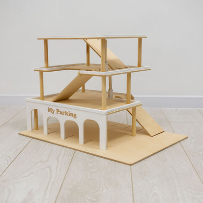 Wooden Toy Parking Garage with Elevator