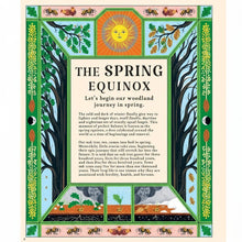 Illustrated pages about the Spring Equinox with decorative borders and text.