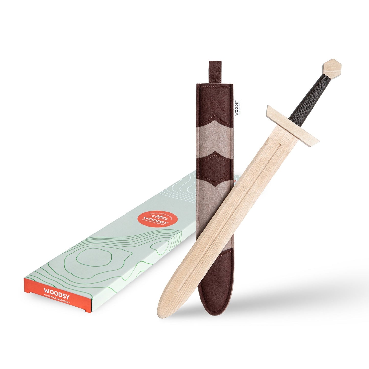 Woodsy Big Double Edged Sword with Felt Sheath - wood, felt Wooden Toys for open-ended play - Title: Default Title