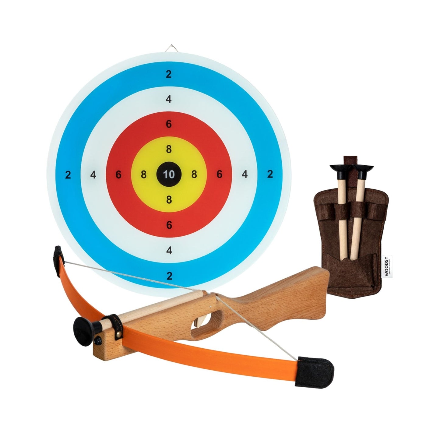 Woodsy Children's Crossbow with 3 Bolts, Quiver and Target - wood, natural, felt Toy Weapons for open-ended play - Title: ...
