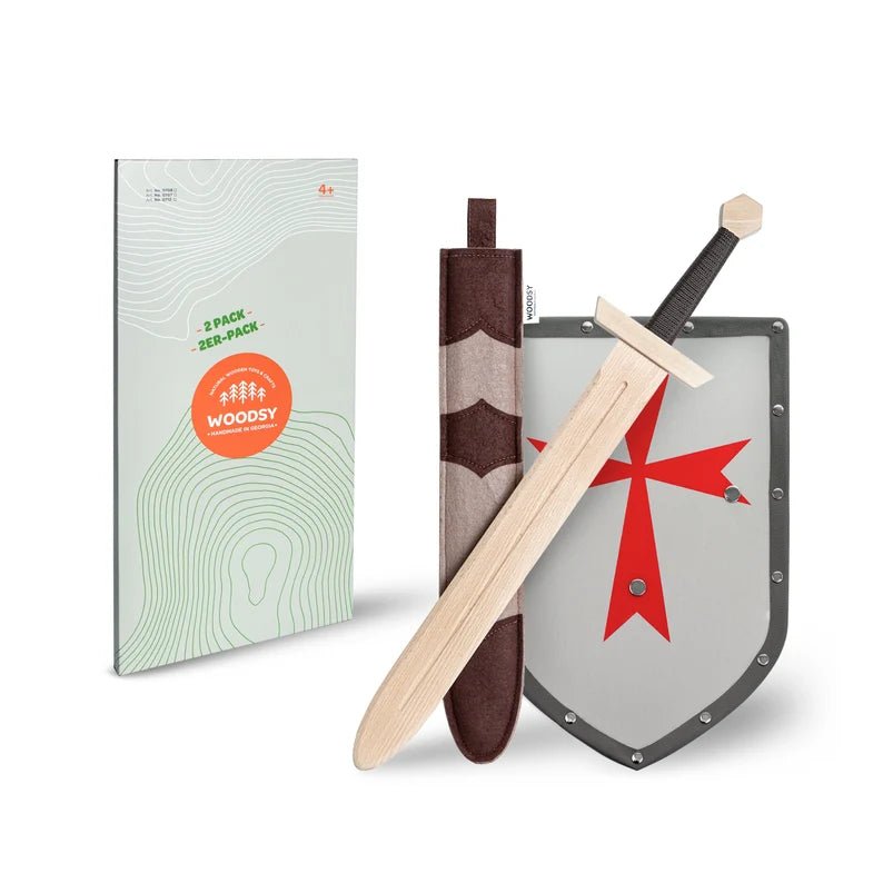 Woodsy Double-edged Sword with Sheath and Shield - wood, felt Wooden Toys for open-ended play - Title: Default Title