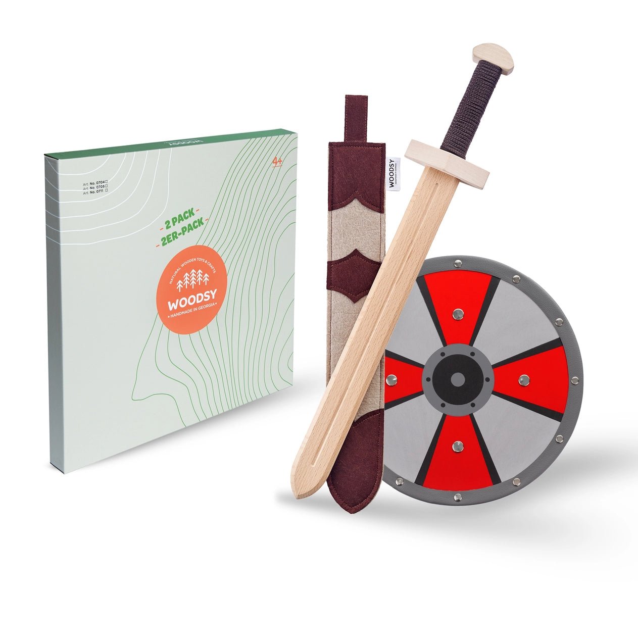Woodsy Small Double Edged Sword  and Sheath with Round Shield - wood, felt Wooden Toys for open-ended play - Title: Defaul...