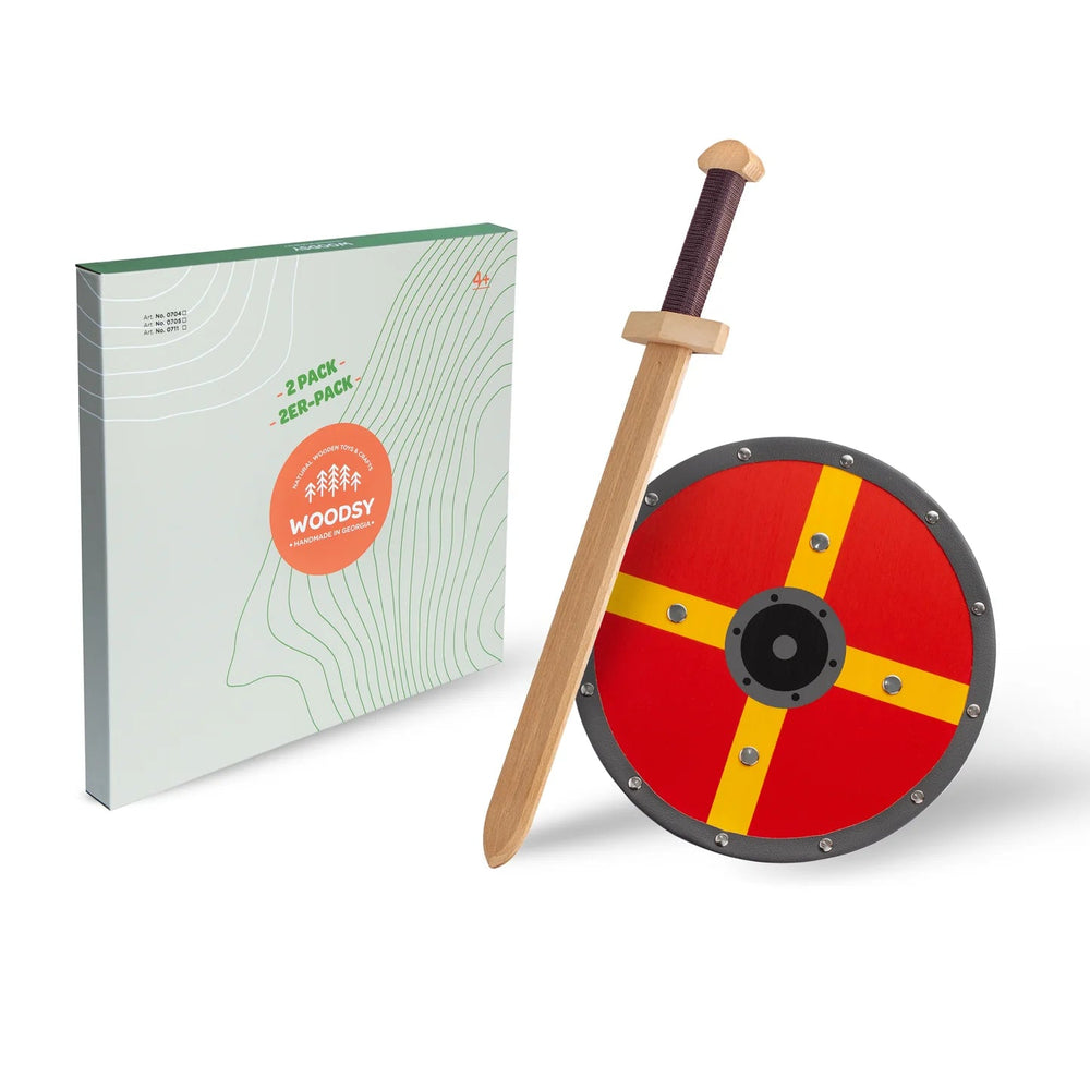 Woodsy Small Double Edged Sword with Round Shield - wood, leather Wooden Toys for open-ended play - Title: Default Title