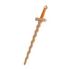 wooden sword with curvy blade to mimick flames