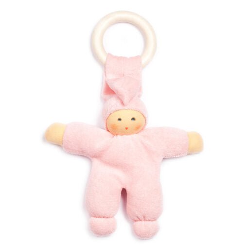 Nanchen Organic Cotton Waldorf Doll "Pimpel" with Teething Ring - wood, cotton, wool Dolls for open-ended play - Title: De...