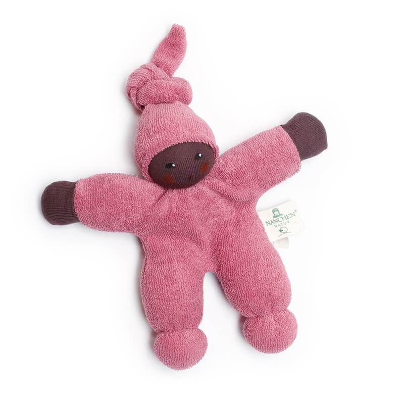 Nanchen Organic Cotton Waldorf Doll "Pimpel" Brown Skin - cotton, wool Dolls for open-ended play - Color: Raspberry