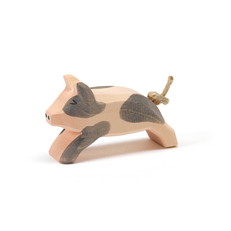 Ostheimer Spotted Pig, Running - wood, natural Wooden Figures for open-ended play - Title: Default Title