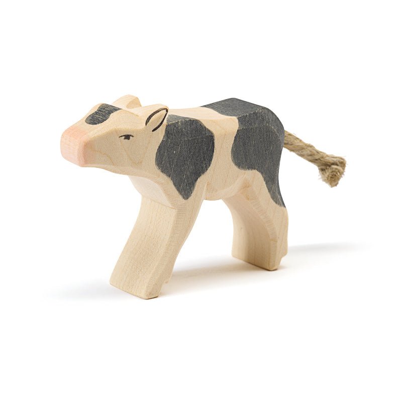 Ostheimer Wooden Calf - Black and White, Drinking - wood, natural Wooden Figures for open-ended play - Title: Default Title