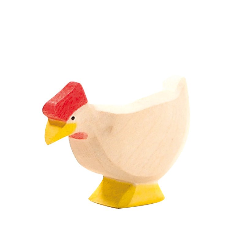 Hen, White Standing - wood, natural Wooden Figures for open-ended play - Title: Default Title