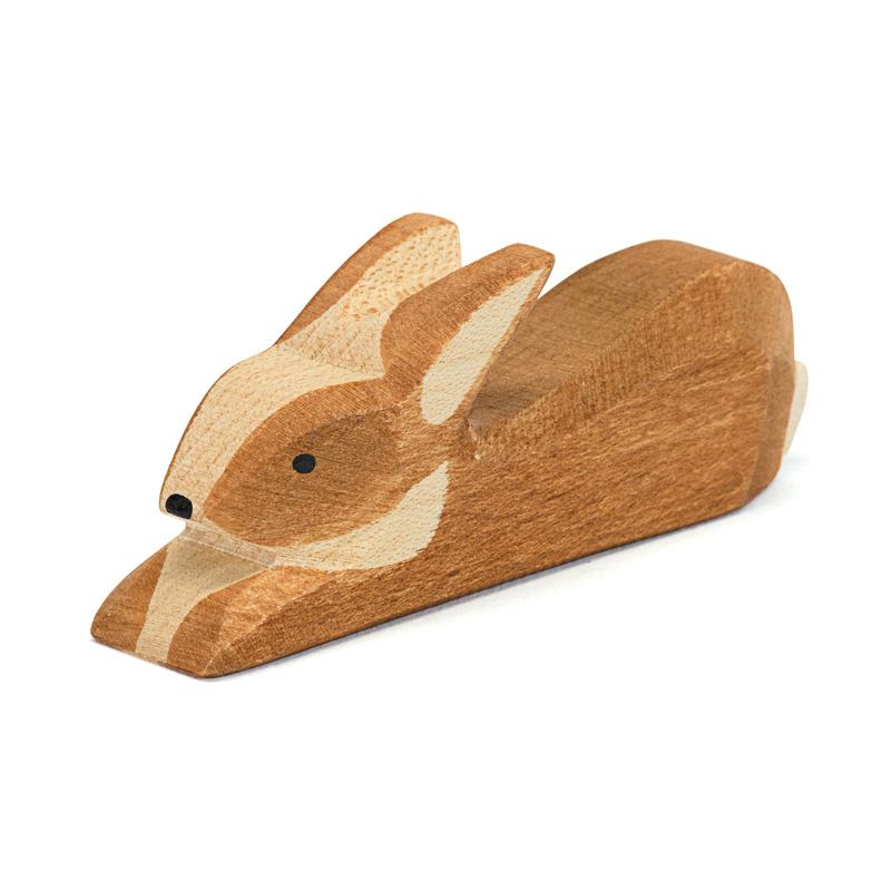 Ostheimer Rabbit, Brown, Lying - wood, natural Wooden Figures for open-ended play - Title: Default Title