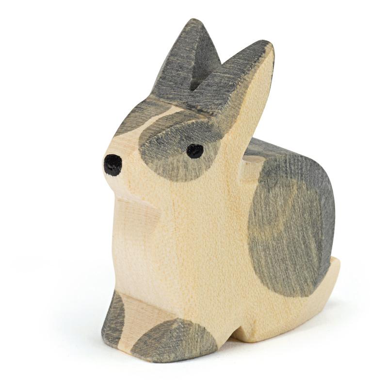 Ostheimer Rabbit, Black and White, Sitting - wood, natural Wooden Figures for open-ended play - Title: Default Title
