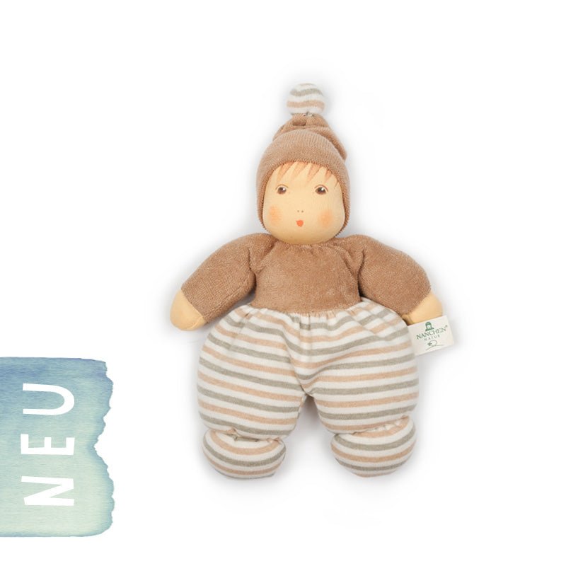 Nanchen Small Organic Cotton Doll"Mini Mopschen" - cotton, wool Dolls for open-ended play - Color: Blue