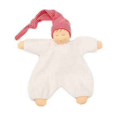 Nanchen Organic Cotton Waldorf Style Doll "Sleepy Head" - cotton, wool Dolls for open-ended play - Color: Red