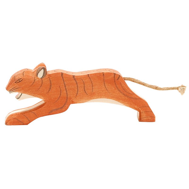 Ostheimer Wooden Figure - Tiger, Jumping - wood, natural Wooden Figures for open-ended play - Title: Default Title