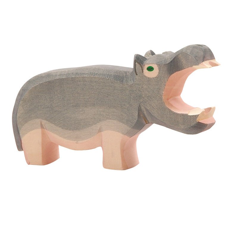 Ostheimer Hippopotamus, mouth open - wood, natural Wooden Figures for open-ended play - Title: Default Title