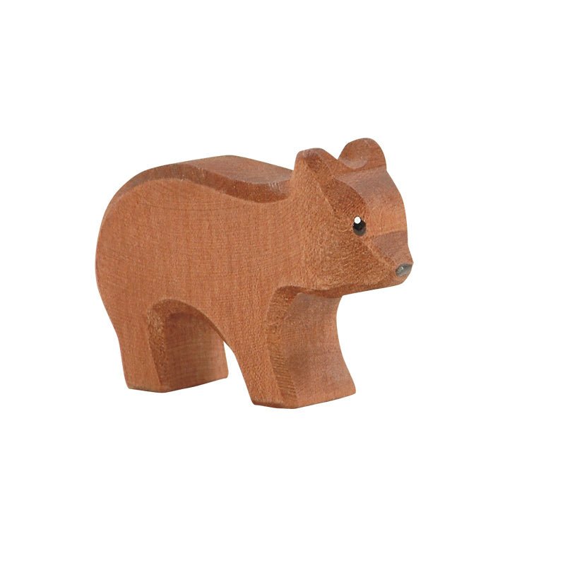 Ostheimer Wooden Brown Baby Bear Running - wood, natural Wooden Figures for open-ended play - Title: Default Title