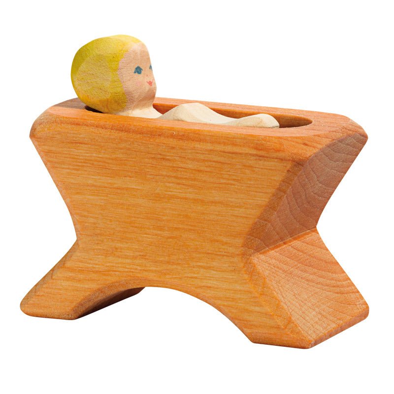 Ostheimer Wooden Figure - Crib with Baby for Nativity - wood, natural Wooden Figures for open-ended play - Title: Default ...
