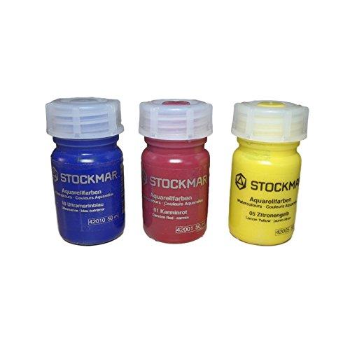 Stockmar STOCKMAR Bundle - Watercolor Paint: 3 Primary Color Assortment 50 ML (Carmine Red, Lemon Yellow, Ultramarine Blue) - blueottertoys-MC85042
