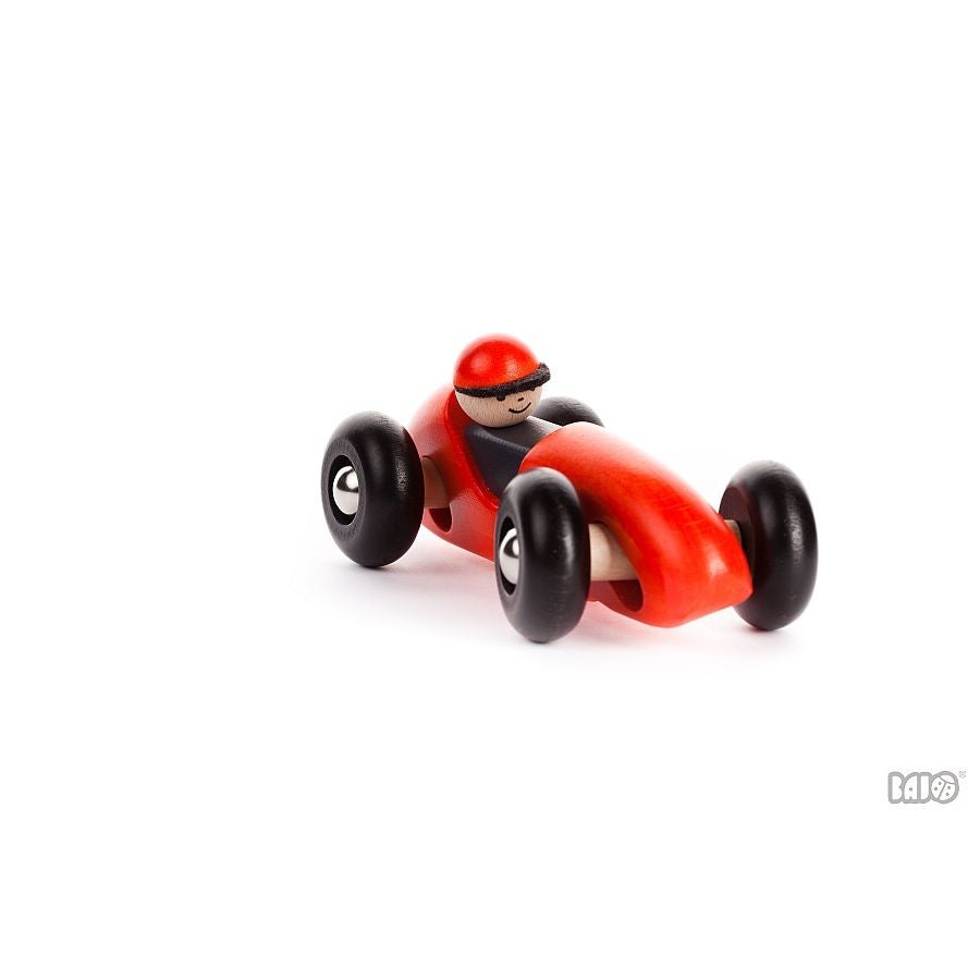 Left Right Turning Race Car by Bajo - wood Vehicles for open-ended play - Color: Red