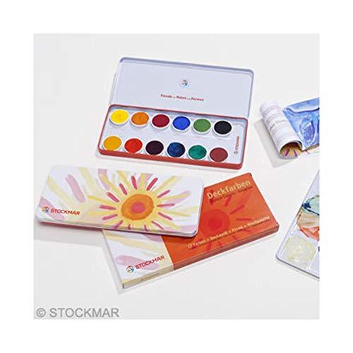 Stockmar Stockmar Opaque Colour Box Set (12 colours pan paints, opaque white paint tube, brush, and palette) - blueottertoys-MC85046100