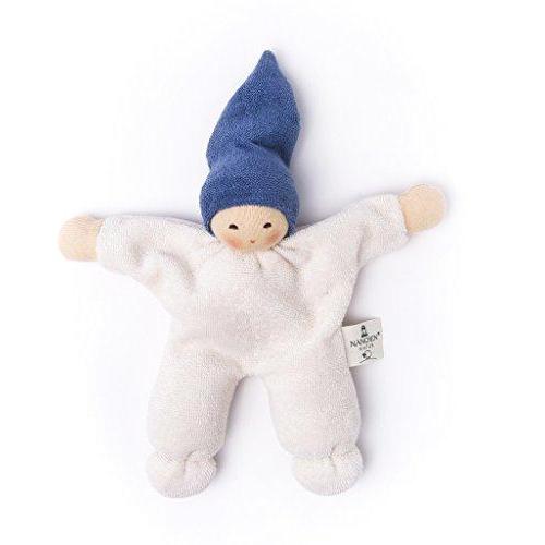 Nanchen Organic Cotton Waldorf Rattle Doll "Nucki" - cotton, wool Dolls for open-ended play - Color: Blue