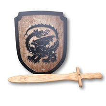 Wooden Sword and Dragon Shield Set - wood, leather Pretend Play for open-ended play - Title: Default Title