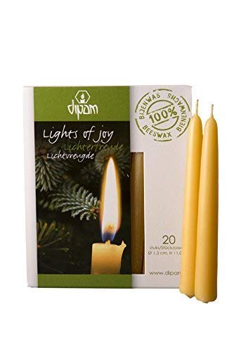 Dipam Beeswax Lights of Joy Christmas Tree Candles 4" (20 Pack) - cotton, natural, beeswax for open-ended play - Size: Yellow