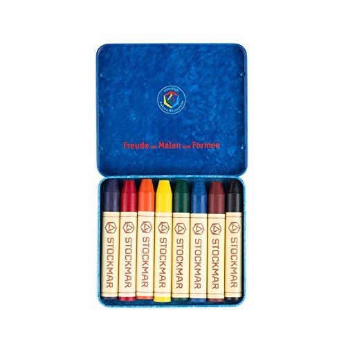 Stockmar Stockmar Beeswax Stick Crayons in Storage Tin, Set of 8 Colors, Waldorf Assortment - blueottertoys-MC85031001