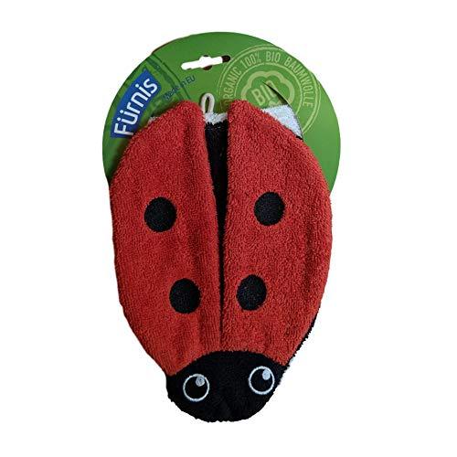 Organic Cotton Washcloth Puppet Ladybug - cotton Bath Toys for open-ended play - Size: Adult Size