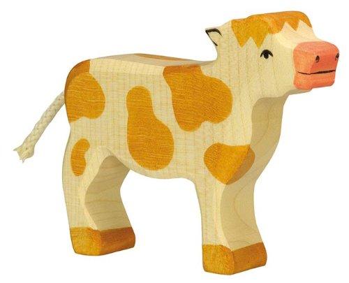 Holztiger Calf Standing Toy Figure, Brown Spotted - wood Wooden Figures for open-ended play - Title: Default Title