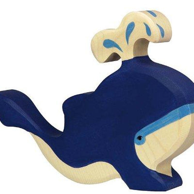 Holztiger Holztiger Blue Whale with Water Fountain Toy Figure - blueottertoys-HT80195