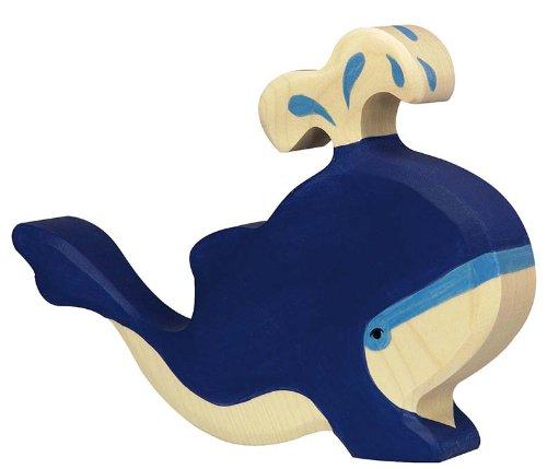Holztiger Blue Whale with Water Fountain Toy Figure - wood Wooden Figures for open-ended play - Title: Default Title