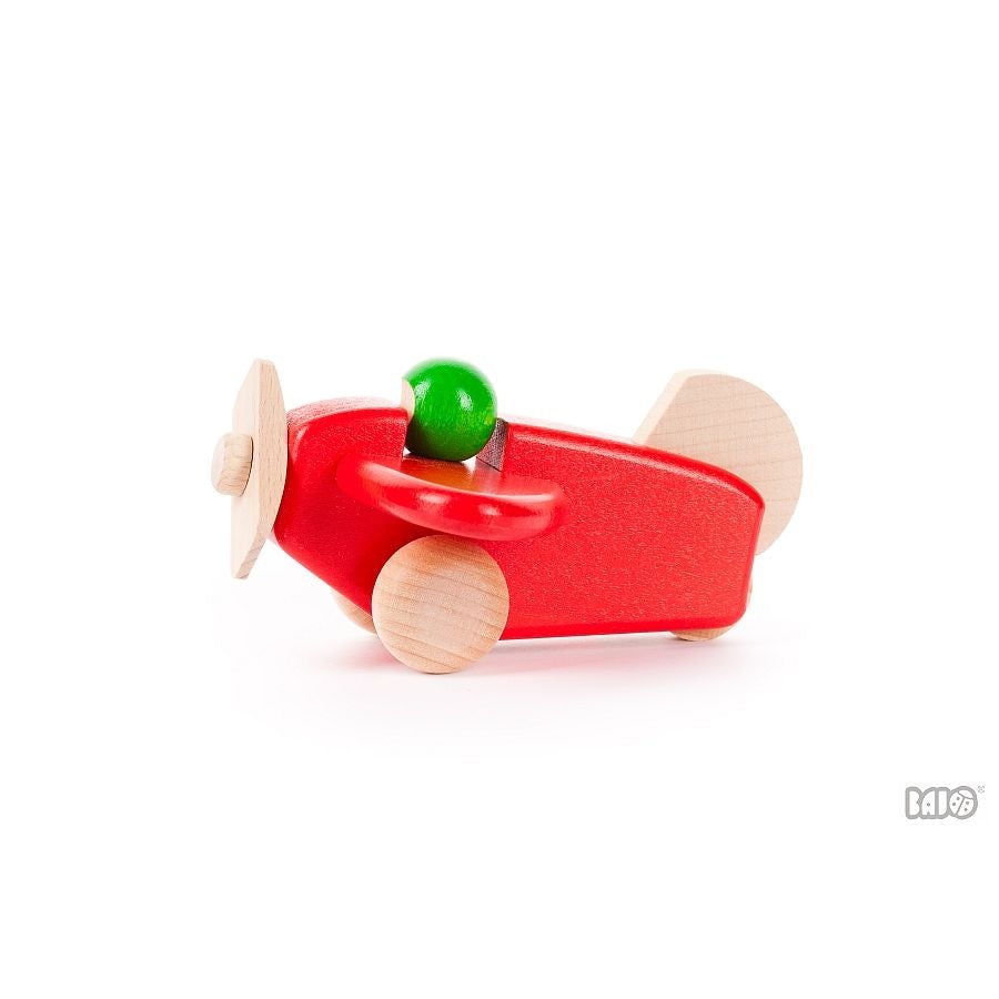Colorful Wooden Airplane with Pilot by Bajo - wood Vehicles for open-ended play - Color: Red