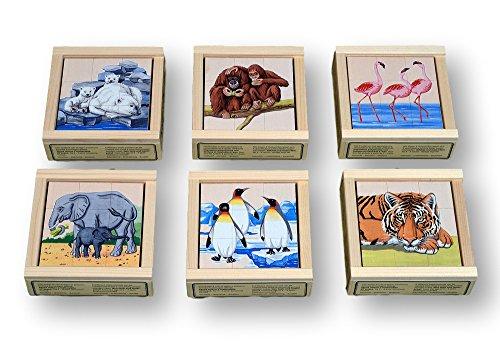 Atelier Fischer Wooden Block Cube Puzzle in Wooden Case - Zoo Animals (9 Pieces) - wood Puzzles for open-ended play - Titl...