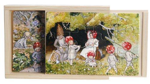 Elsa Beskow Elsa Beskow "Tomtebobarnen" Children of the Forest Jigsaw Puzzle Set in Wooden Box (4 puzzles - 12 pieces each) - blueottertoys-HM3258
