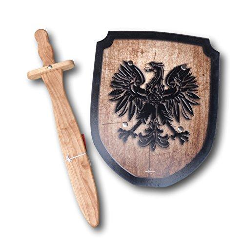 Wooden Sword and Shield Set - Eagle - wood, leather Pretend Play for open-ended play - Title: Default Title