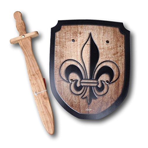 Challenge & Fun Wooden Sword and Fleur de Lis Shield Set - blueottertoys-BT501
