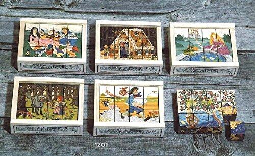 Atelier Fischer Wooden Block Cube Puzzle in Wooden Case - Fairy Tale Scenes (12 Pieces) - wood Puzzles for open-ended play...