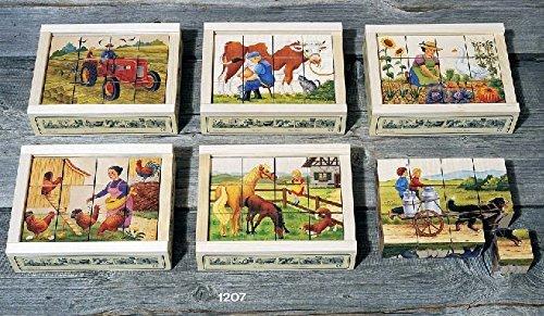 Atelier Fischer Wooden Block Cube Puzzle in Wooden Case - Farm Scenes (12 Pieces) - wood Puzzles for open-ended play - Tit...