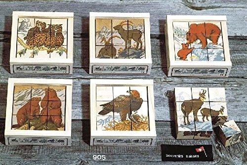 Atelier Fischer Wooden Block Cube Puzzle in Wooden Case - Wild Animals (9 Pieces) - wood Puzzles for open-ended play - Tit...