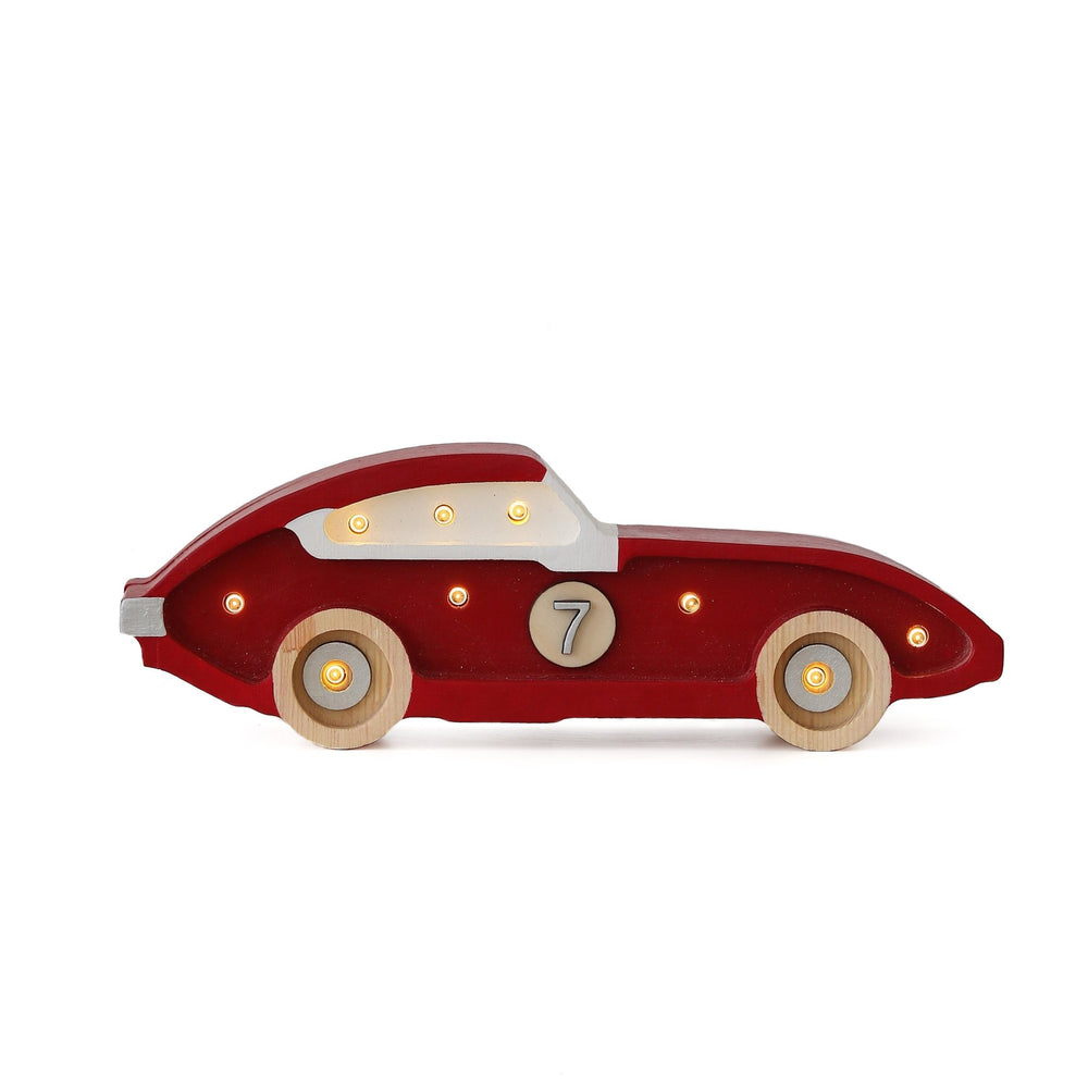 Little Lights Mini Race Car Lamp - wood, natural for open-ended play - Color: Retro Red