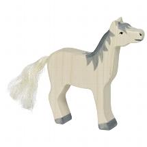 Holztiger Horse, head raised, grey mane - wood Wooden Figures for open-ended play - Title: Default Title