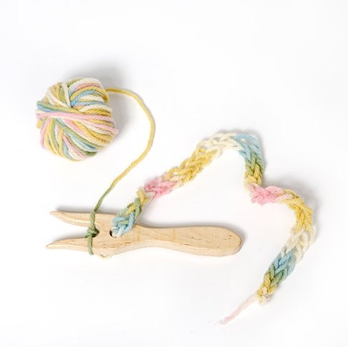 Knitting Fork & Organic Yarn, Pastel Colors - wood, wool, felt, beeswax for open-ended play - Title: Default Title
