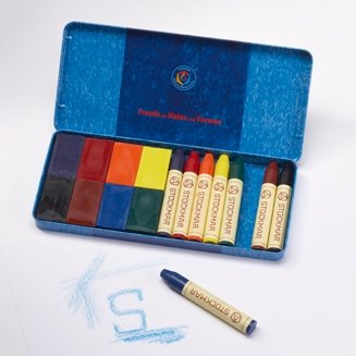 Stockmar Set of 8 Blocks Crayons and 8 Stick Crayons in Tin Case - wood, natural, beeswax for open-ended play - Title: Def...