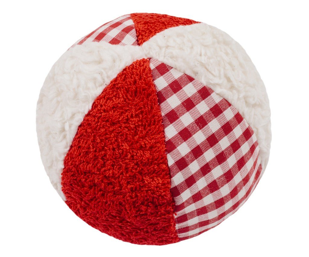 Organic Cotton Rattle Ball (Vegan) - cotton, wool Stuffed Animals for open-ended play - Color: Red