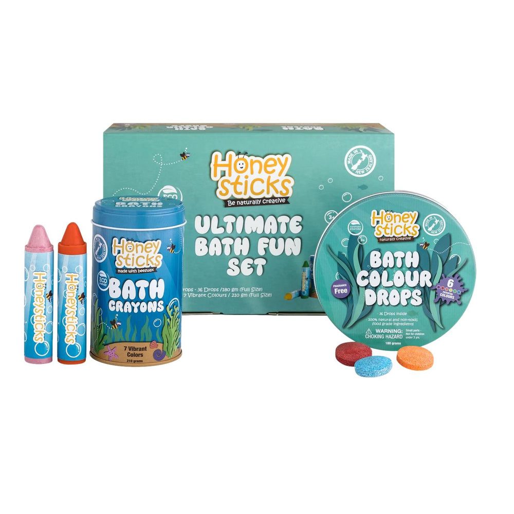 Honeysticks Ultimate Bath Fun Set - Bath Drops and Crayons - natural, beeswax Bath Toys for open-ended play - Title: Defau...