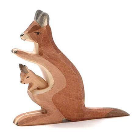 Ostheimer Kangaroo with Joey - wood, natural Wooden Figures for open-ended play - Title: Default Title