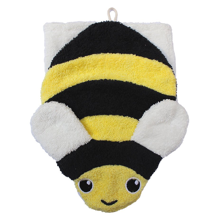 Organic Cotton Bumble Bee Washcloth Puppet - cotton Bath Toys for open-ended play - Size: Child Size